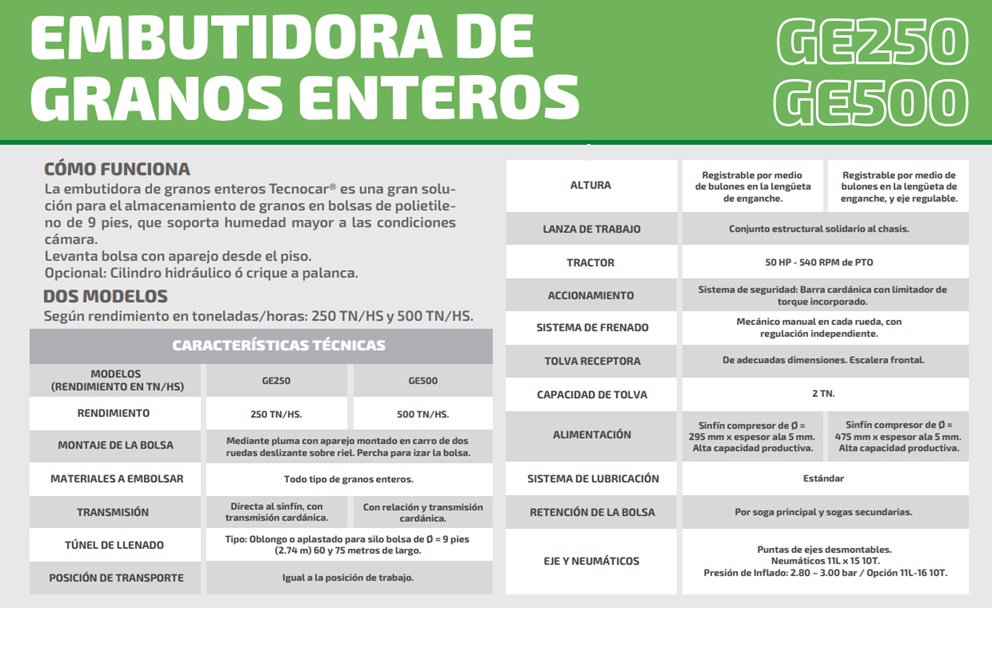 EMBUTIDORA DE GRANO ENTERO TECNOCAR GE250
