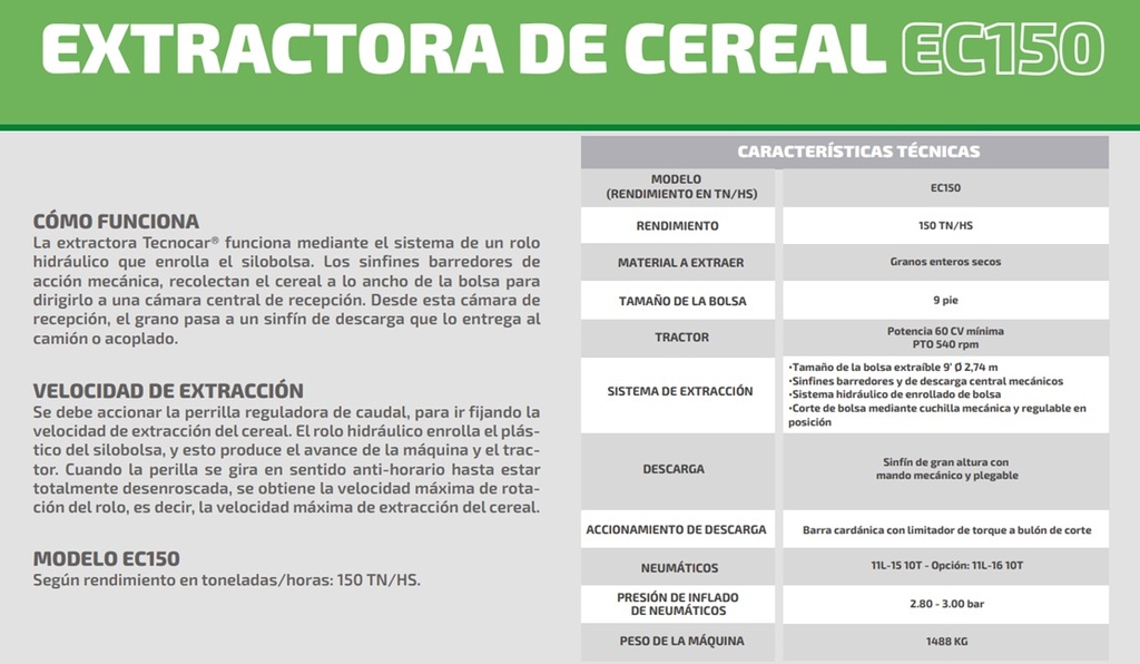 EXTRACTORA DE CEREAL TECNOCAR EC150